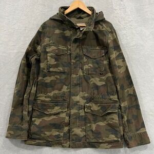Old Navy Jacket Mens M Tall Camo Military Utility Coat Hood Retro Full Zip